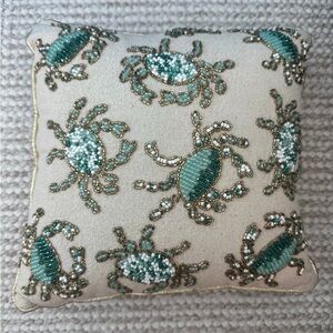 Beaded Crab Design Throw Pillow